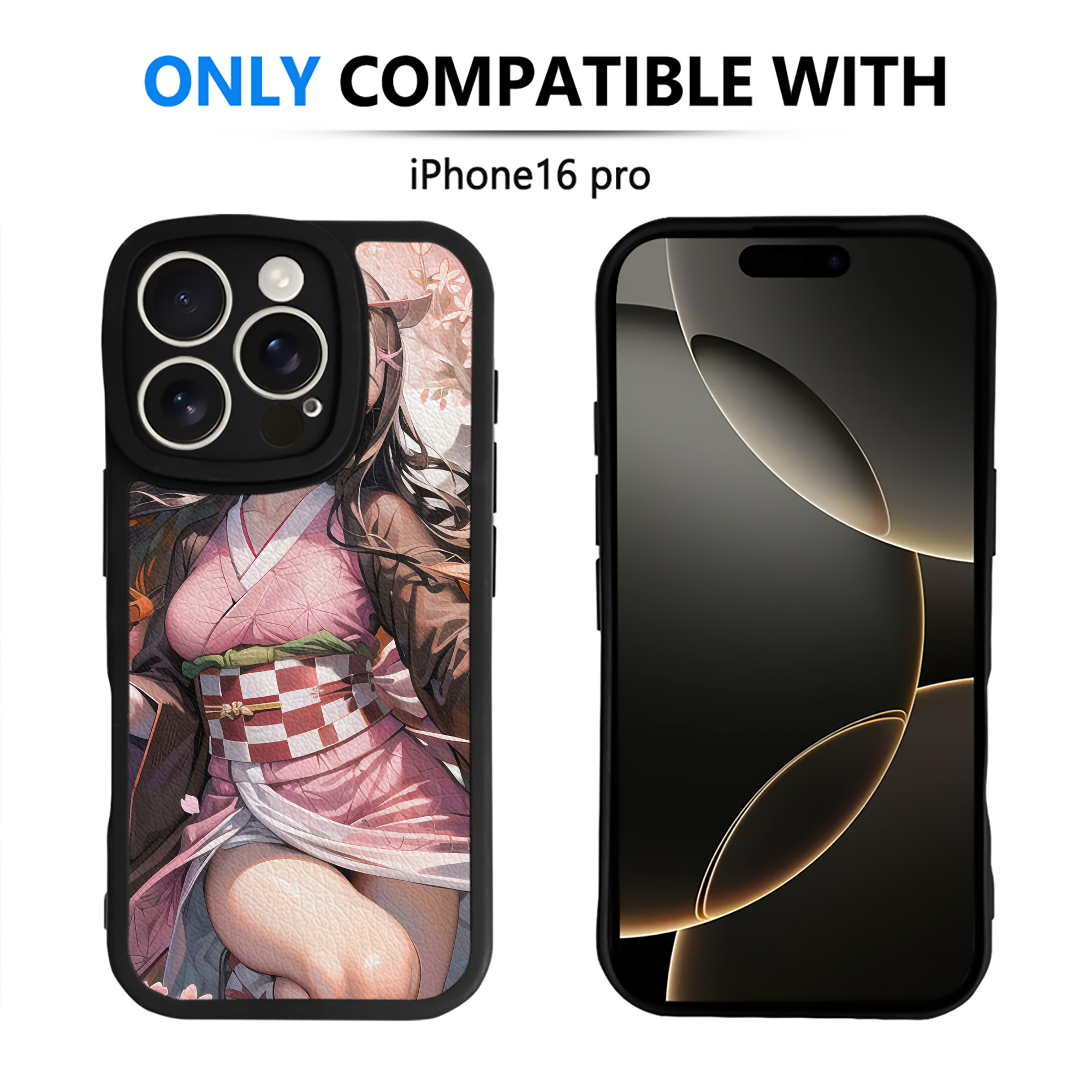 （画像用） 鬼滅の刃（きめつのやいば）竈門 禰󠄀豆子／かまど ねずこ Kamado Nezuko 【iPhone 16シリーズ対応】シリコンスマホケース（レザー調） 材質：シリコン